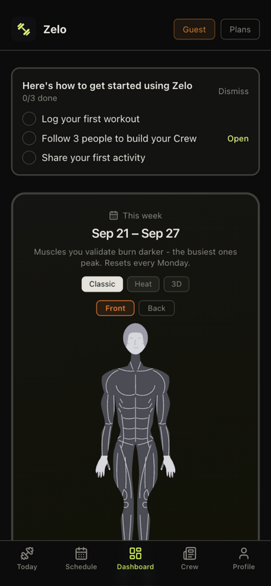 Heat view of the weekly body map after leg day